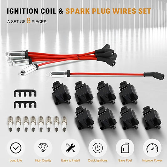 Daysyore® 8pcs Ignition Coils +8pcs Iridium Spark Plugs+8pcs Spark Plug Wires for Chevy GMC 4.8L 5.3L 6.0L 8.1L UF271
