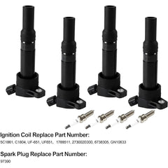 Daysyore 4pcs Ignition Coils + 4pcs Iridium Spark Plugs for Kia Soul Forte Hyundai Elantra UF651