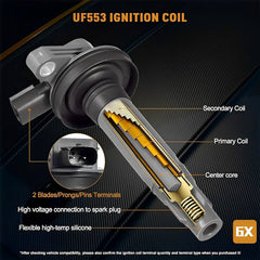 Daysyore® 6pcs Ignition Coils + 6pcs Iridium Spark Plugs for Ford Lincoln 3.7L 3.5L V6 UF553