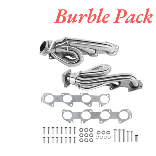 Burble Pack Exhaust Short Header for 2009-2018 Hemi 5.7L Dodge Ram 1500 Manifold (Silver Polished)
