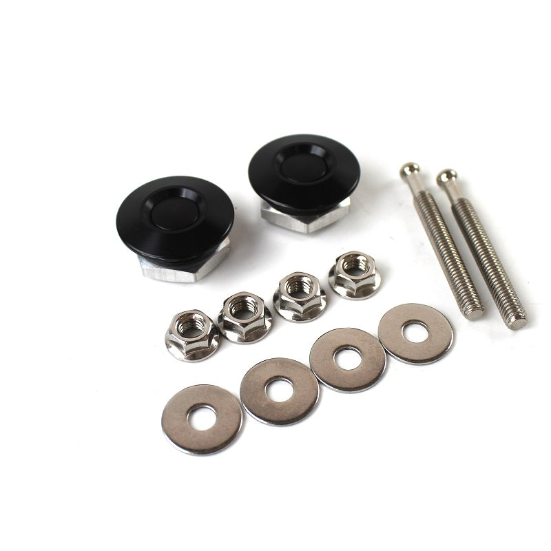 AUXITO 4Pcs Push Button Quick Release Hood Pins Kit – Silver & Black Metal Bonnet Locks